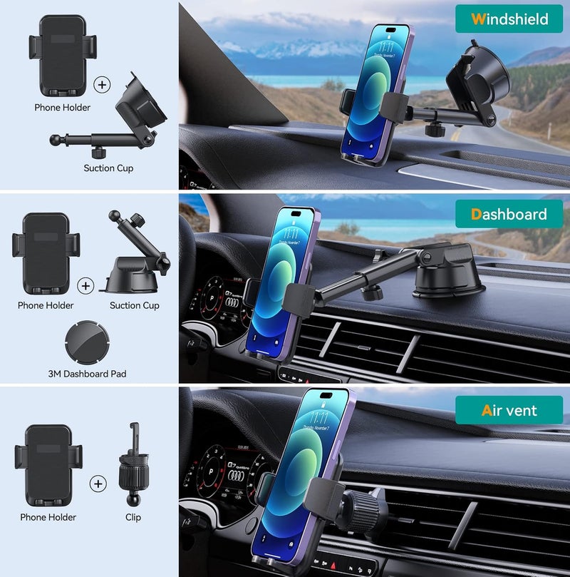 DOLYOFG Car Phone Holder Mount, [Military-Grade Suction & Super Sturdy Base] 3 in 1 Universal Phone Mount for Car Dashboard Windshield Air Vent Dash Pad Car Mount for iPhone Android Smartphone - Image 4